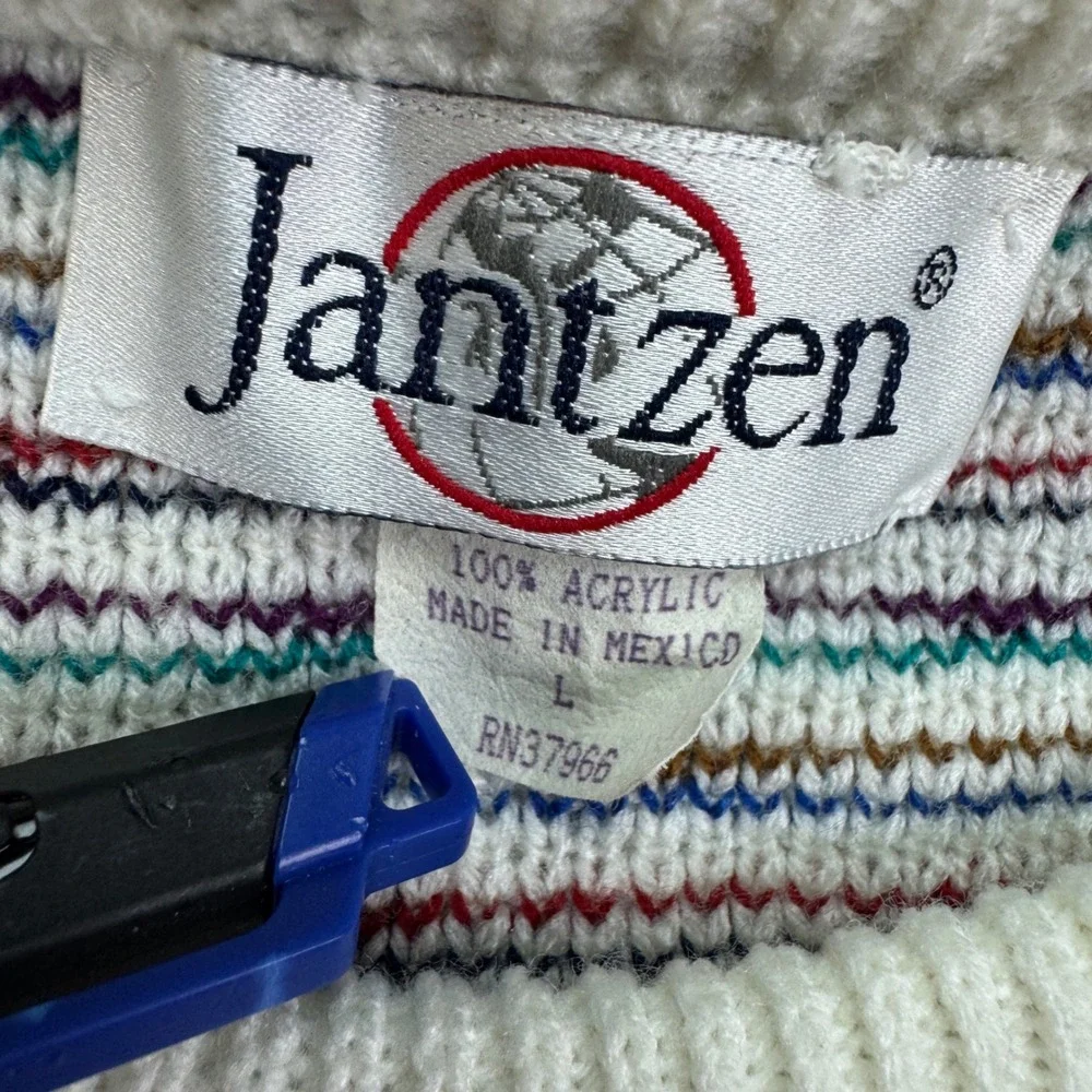 Vintage Jantzen Sweater Mens Large White Pattern‎ Crewneck Vintage 90s preppy